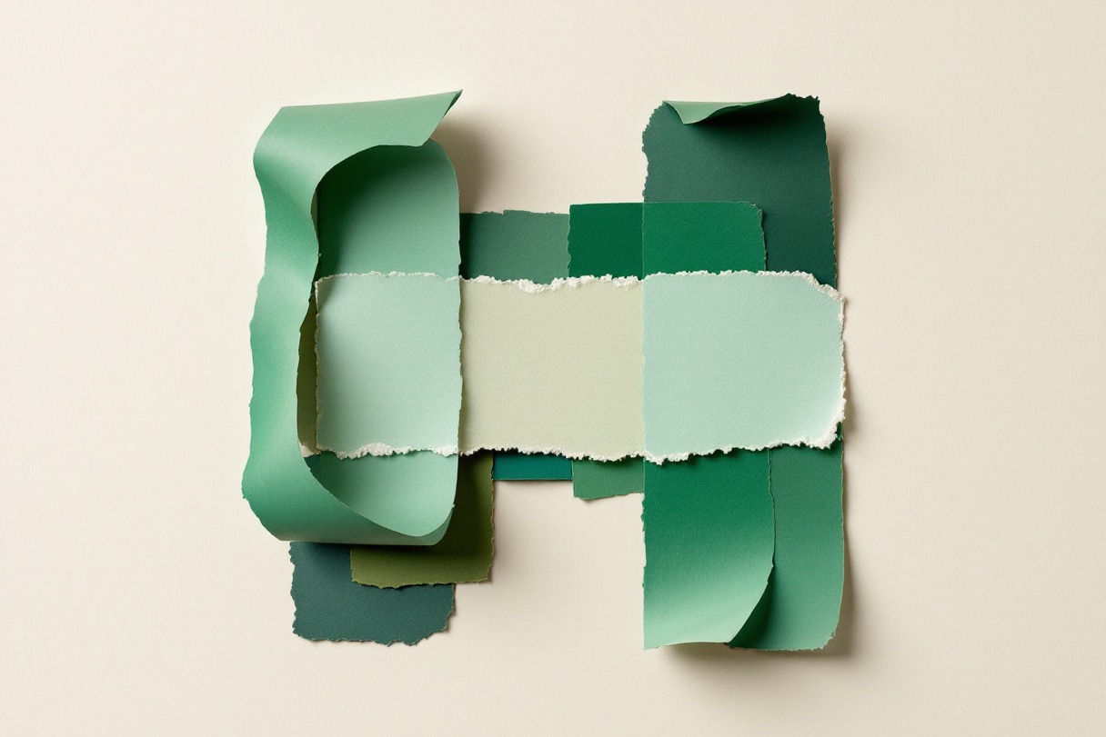 Collage editorial de dos tiras de papel superpuestas que se unen en el centro, aludiendo a dos tiendas que comparten un mismo portal de facturación