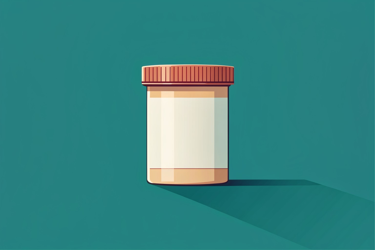 Ilustración plana de un frasco de medicina con tapa roja sobre fondo verde azulado