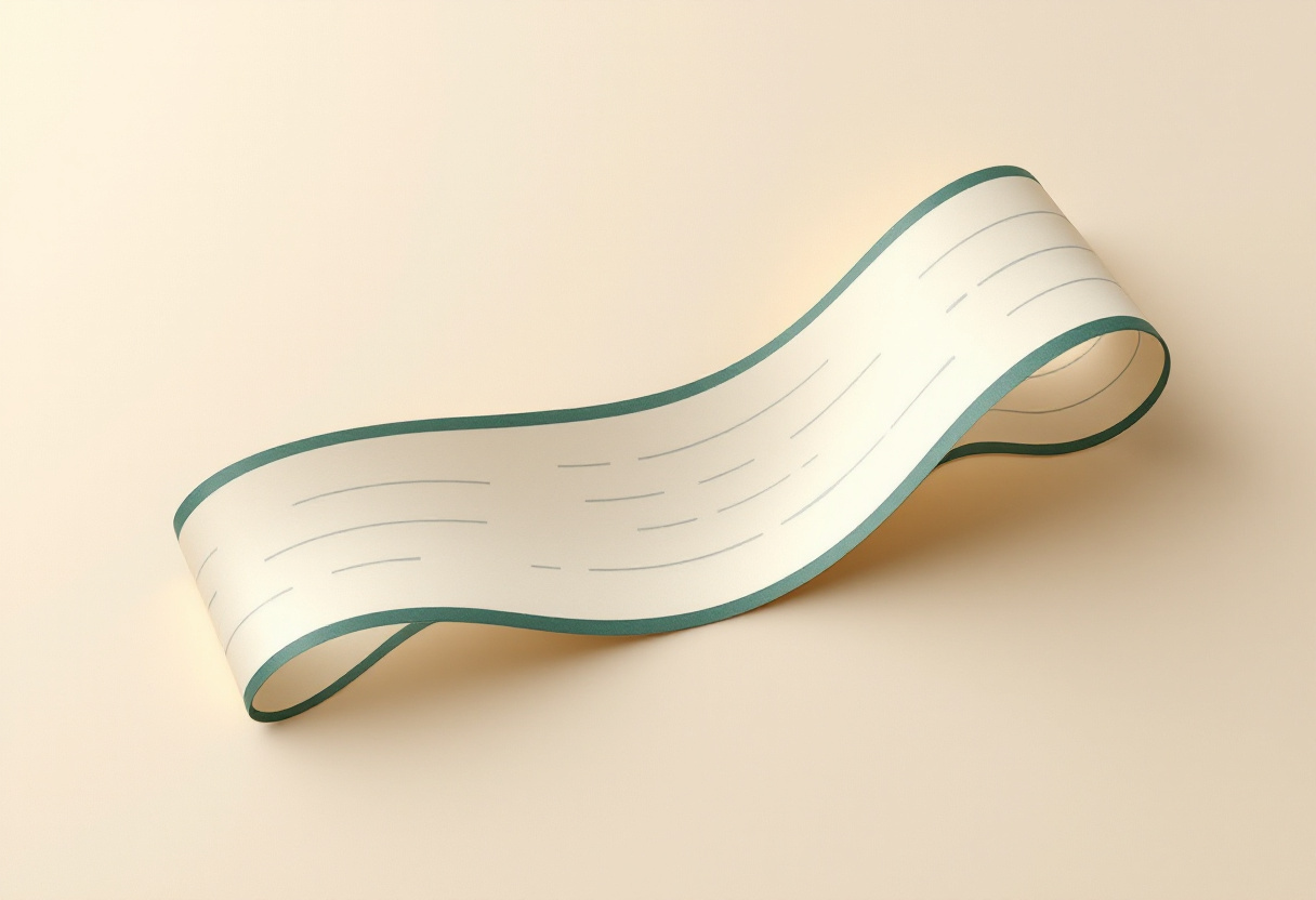 Renderizado 3D suave de una tira de papel de ticket ondulada con un filete verde bosque en el borde