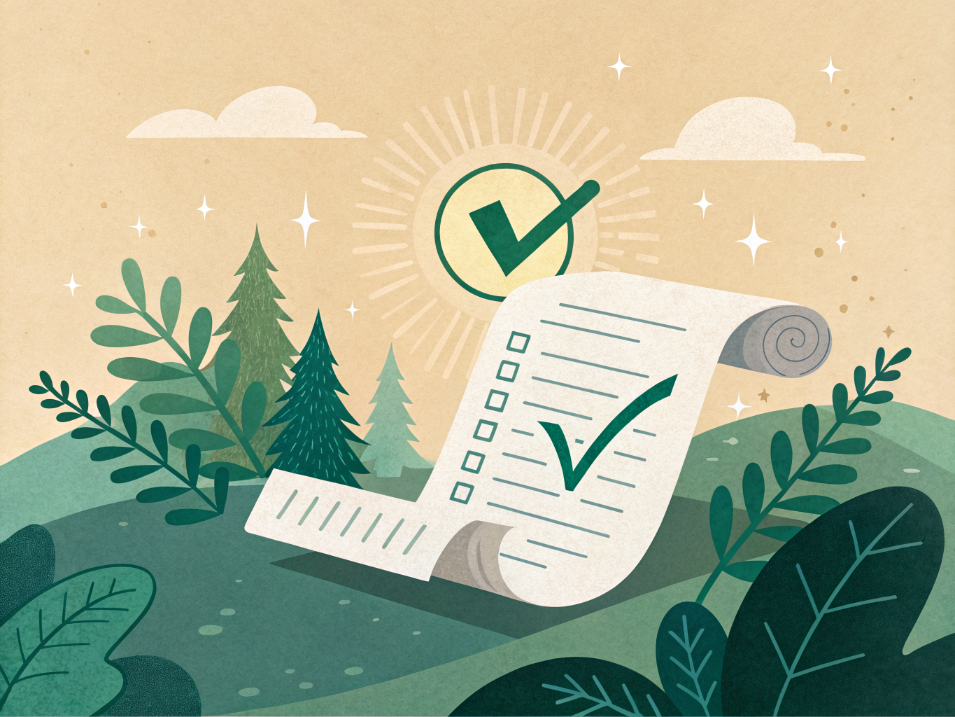Ilustración de un ticket de compra transformándose en un comprobante con una palomita verde