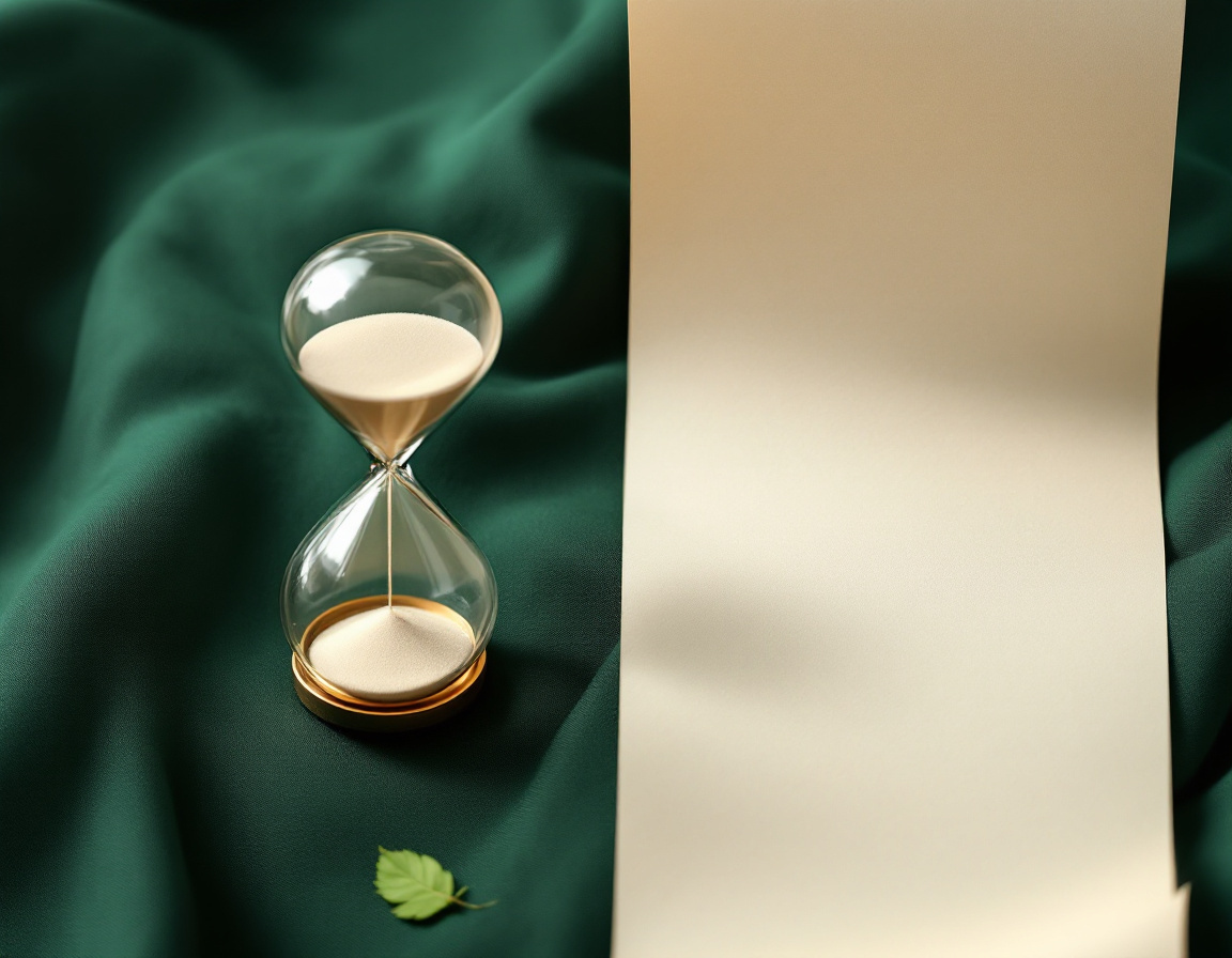 Un reloj de arena junto a un ticket de compra sobre una superficie verde, simbolizando el plazo para facturar