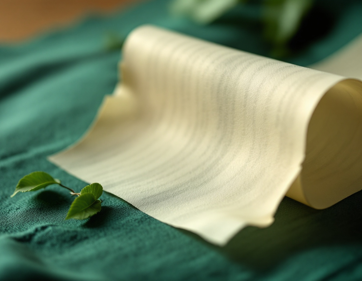 Un rollo de papel de ticket enrollado sobre una superficie verde con una hoja