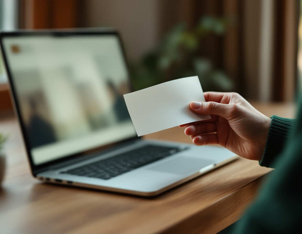 Persona revisando un comprobante de compra junto a su laptop