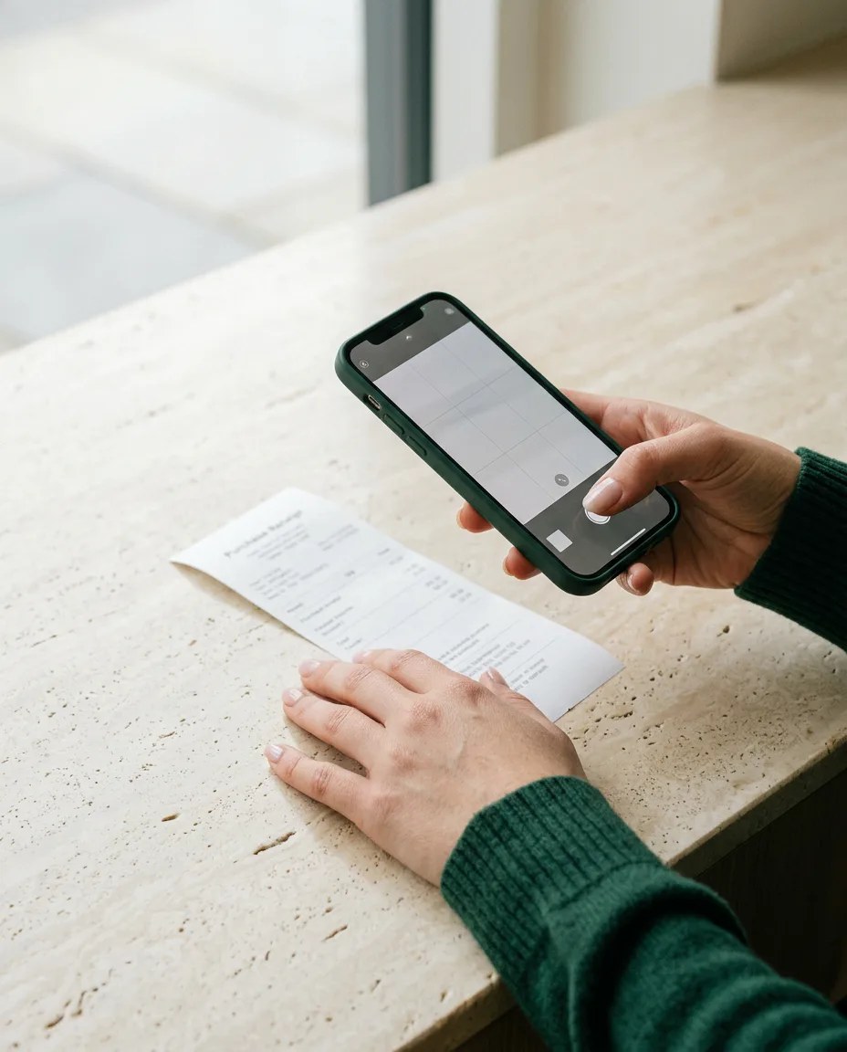 Persona fotografiando un ticket de compra con su celular para facturarlo