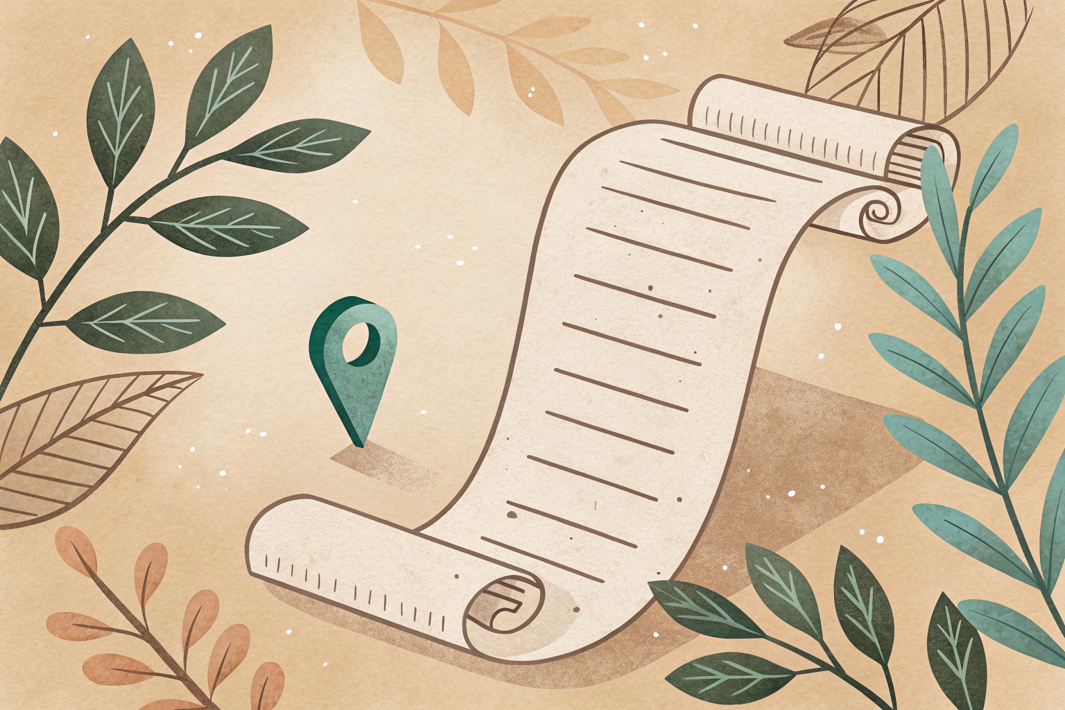 Ilustración de un ticket de compra desenrollado con un pin de ubicación, aludiendo a encontrar el portal del comercio