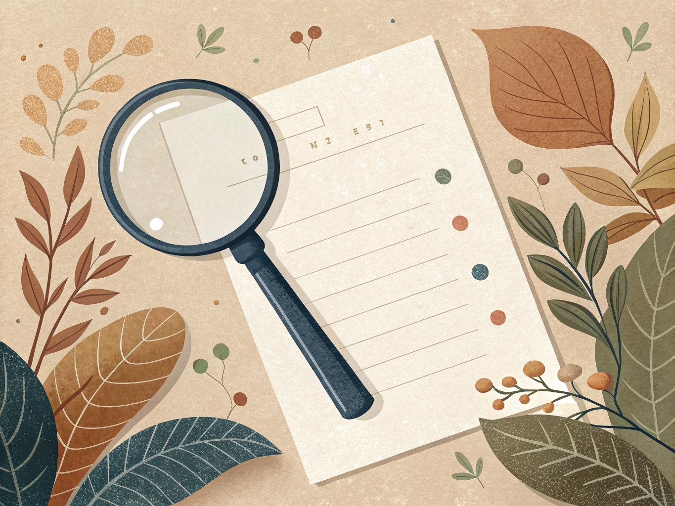 Ilustración de una lupa sobre un ticket de compra en blanco, buscando los datos para facturar